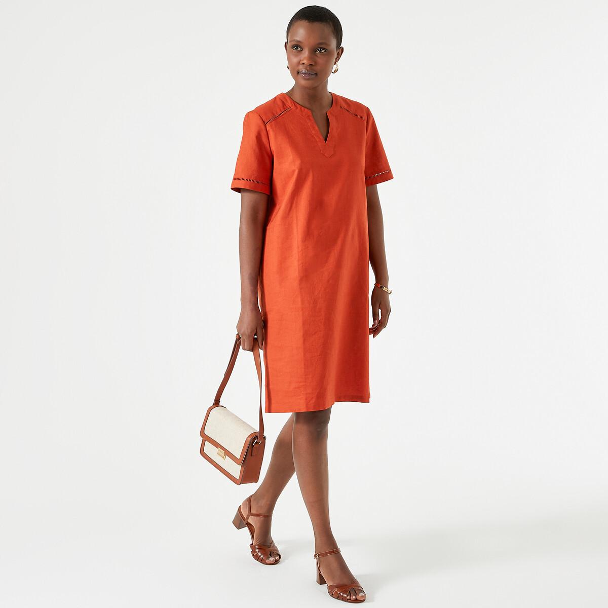 Image of Kurzärmeliges Kleid Aus Halbleinen Damen Orange 44