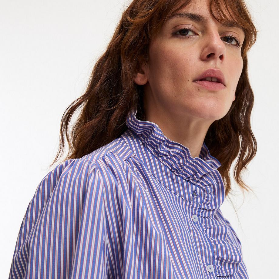 La Redoute Collections Gestreifte Boyfriend Bluse mit gerüschtem Stehkragen  