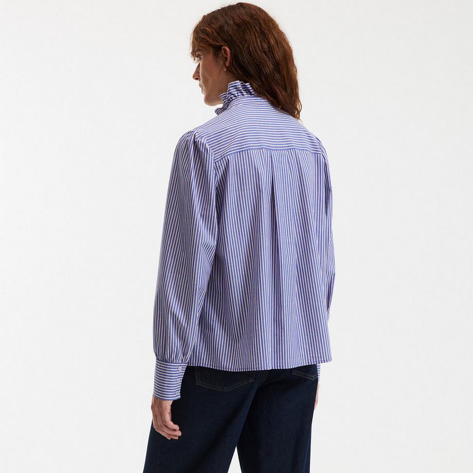 La Redoute Collections Gestreifte Boyfriend Bluse mit gerüschtem Stehkragen  