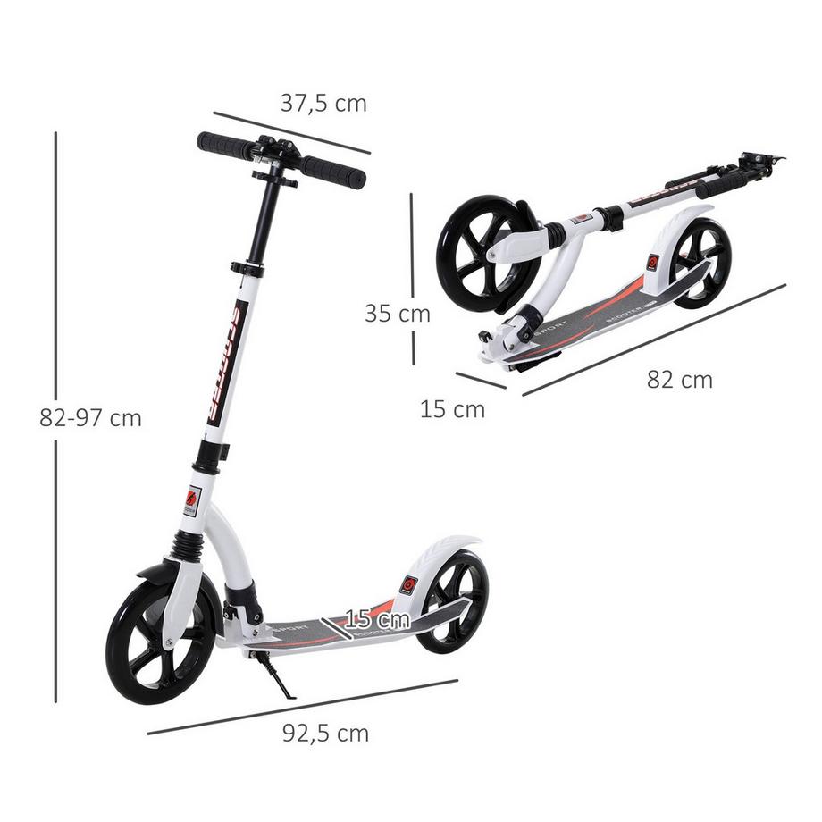 Northio  Trottinette Enfant, Trottinette Avec Amortisseur, Trottinette Pliable Et Réglable En Hauteur, À Partir De 14 Ans, Aluminium, Blanc, 92,5 X 37,5 X 87-101,5 Cm 