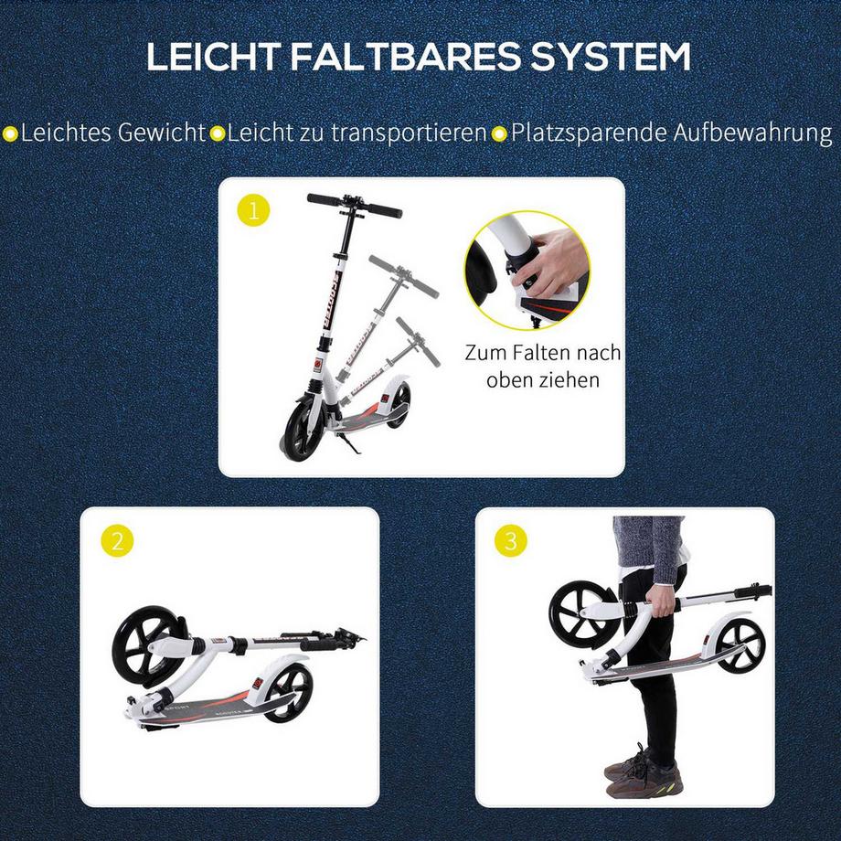 Northio  Trottinette Enfant, Trottinette Avec Amortisseur, Trottinette Pliable Et Réglable En Hauteur, À Partir De 14 Ans, Aluminium, Blanc, 92,5 X 37,5 X 87-101,5 Cm 