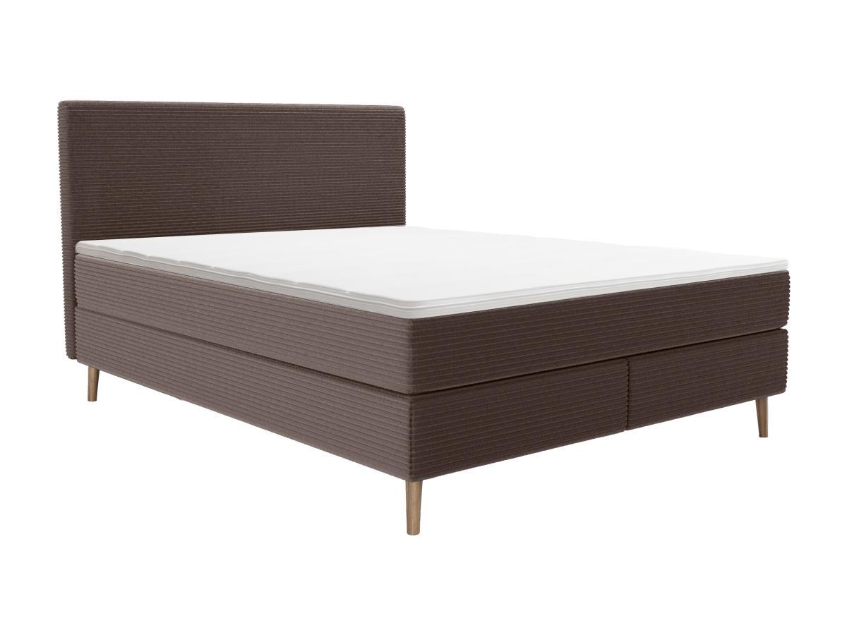 Ysmée Ensemble complet boxspring tête de lit + sommier + matelas + surmatelas - 180 x 200 cm - Velours côtelé - Marron - NARA de YSMÉE  