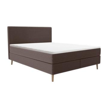 Boxspringbett komplett mit Bett-Kopfteil + Lattenrost + Matratze + Topper - 180 x 200 cm - Cord - Braun - NARA von YSMÉE