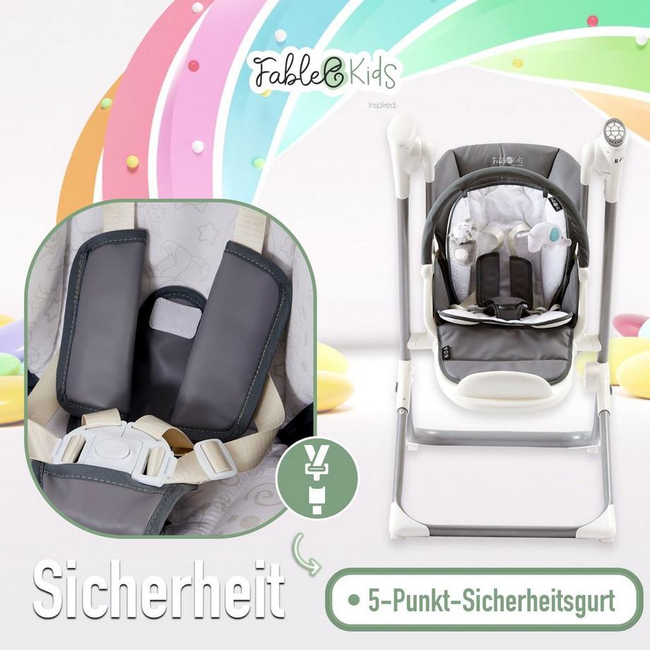 FableKids  2in1 Hochstuhl Wippe NOA 6-36 Monate | Klappbar Schreisensor | USB-Port 