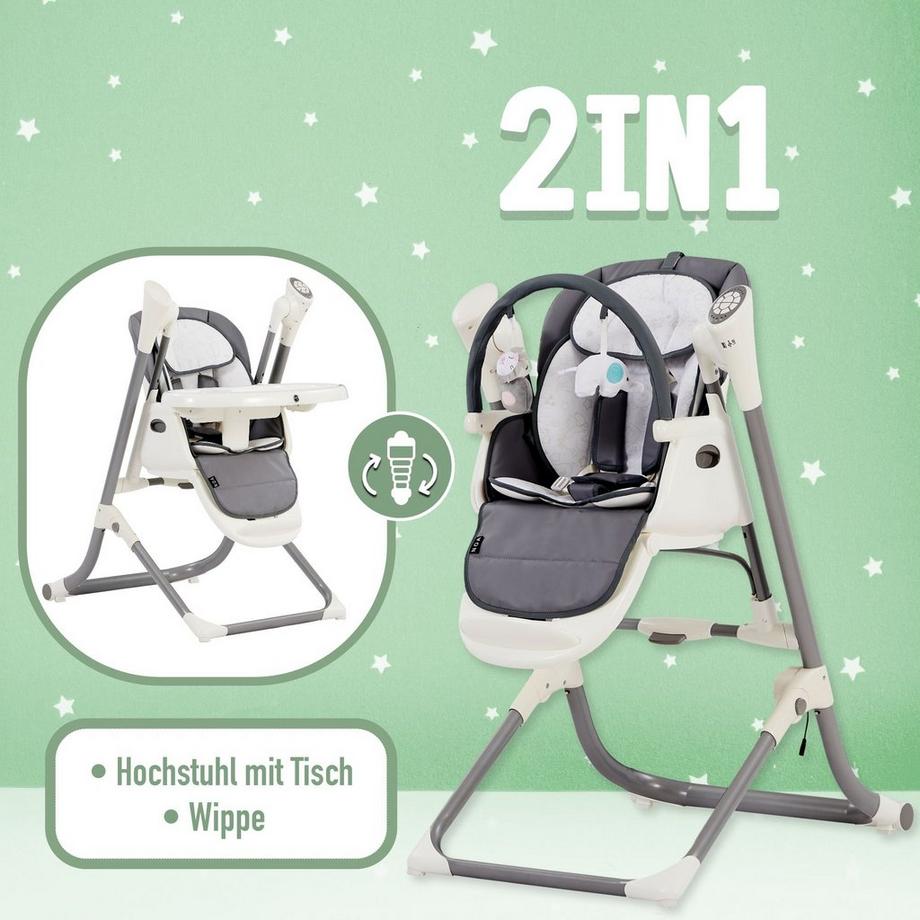 FableKids  2in1 Hochstuhl Wippe NOA 6-36 Monate | Klappbar Schreisensor | USB-Port 