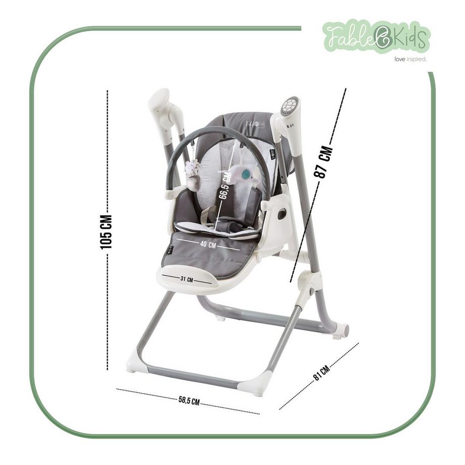 FableKids  2in1 Hochstuhl Wippe NOA 6-36 Monate | Klappbar Schreisensor | USB-Port 
