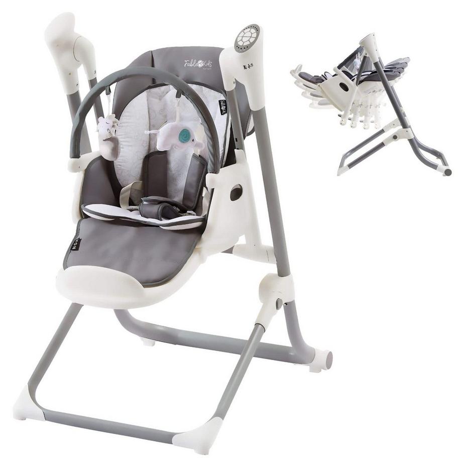FableKids  2in1 Hochstuhl Wippe NOA 6-36 Monate | Klappbar Schreisensor | USB-Port 