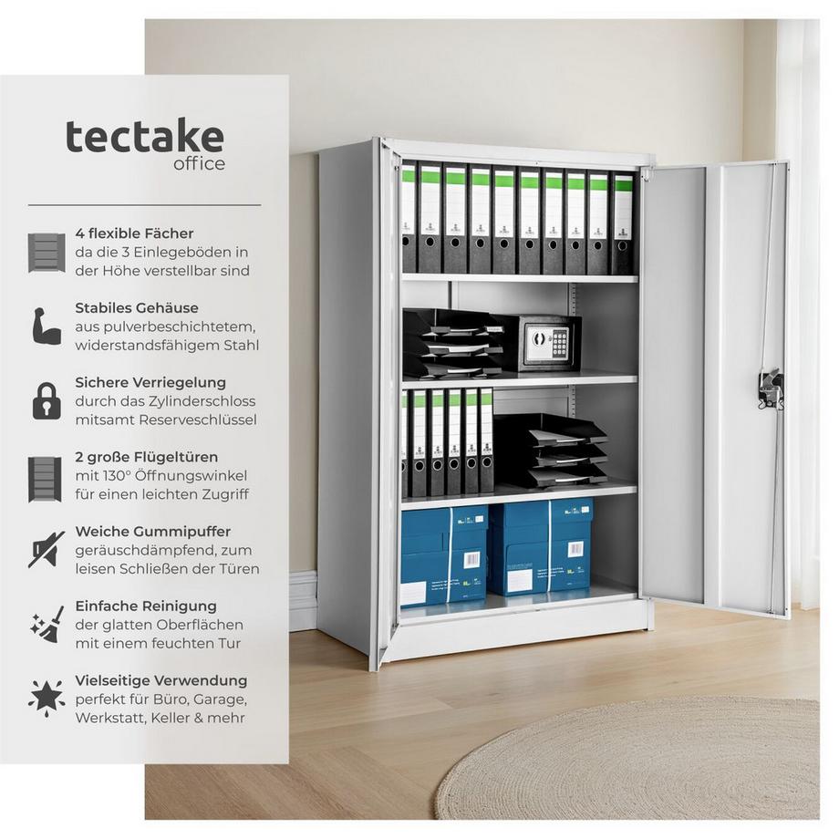 Tectake Aktenschrank  aus pulverbeschichtetem Stahl mit 2 Flügeltüren  