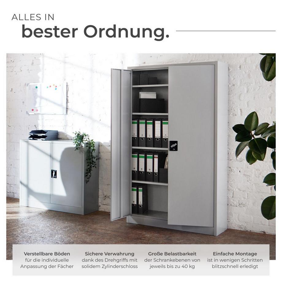 Tectake Aktenschrank  aus pulverbeschichtetem Stahl mit 2 Flügeltüren  