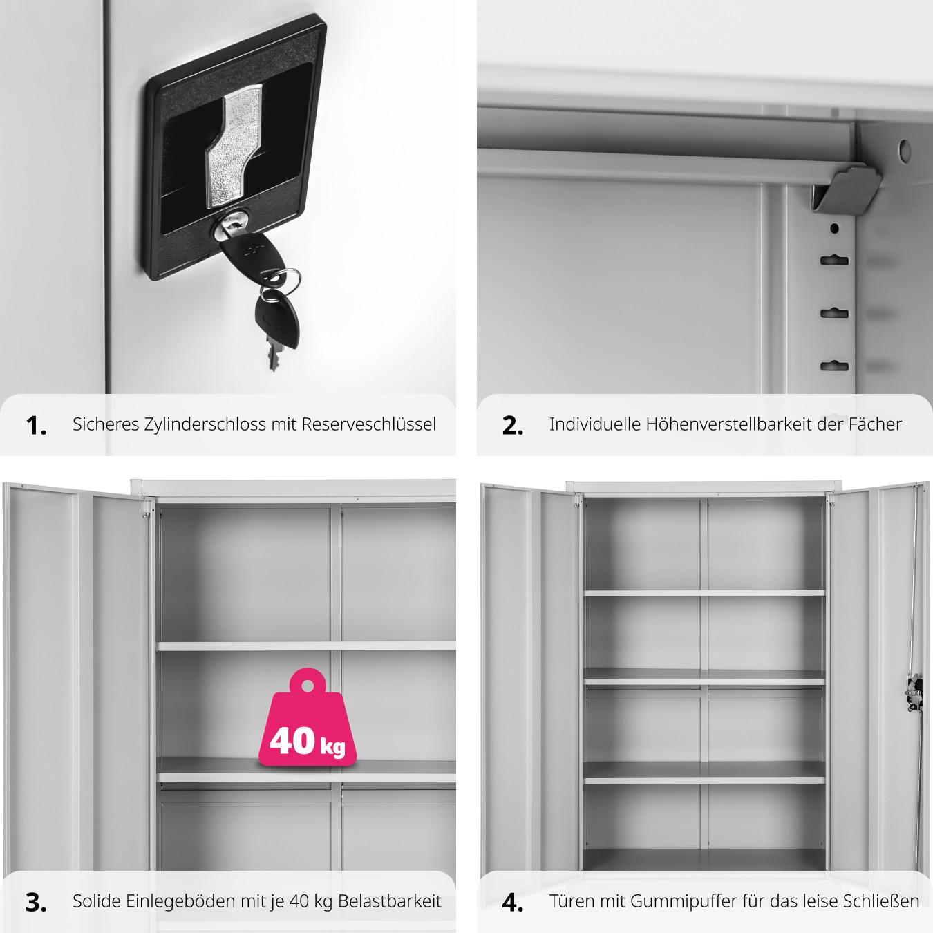 Tectake Aktenschrank mit 4 Böden 140x90x40cm abschliessbar  