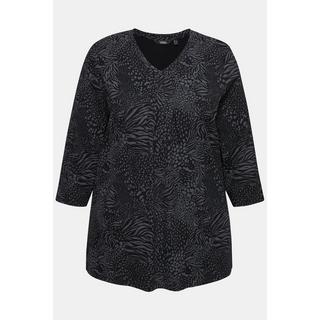 Ulla Popken  Maglia dal taglio svasato con stampa animalier, scollo a V e maniche a 3/4 