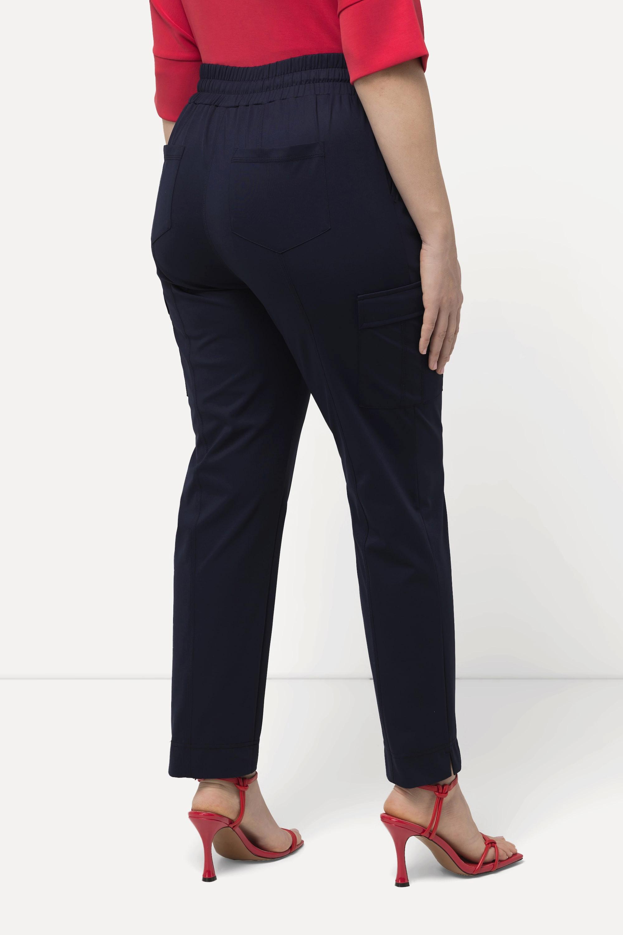 Ulla Popken  Pantalon cargo, poches, taille élastique et bas de jambe fendu 