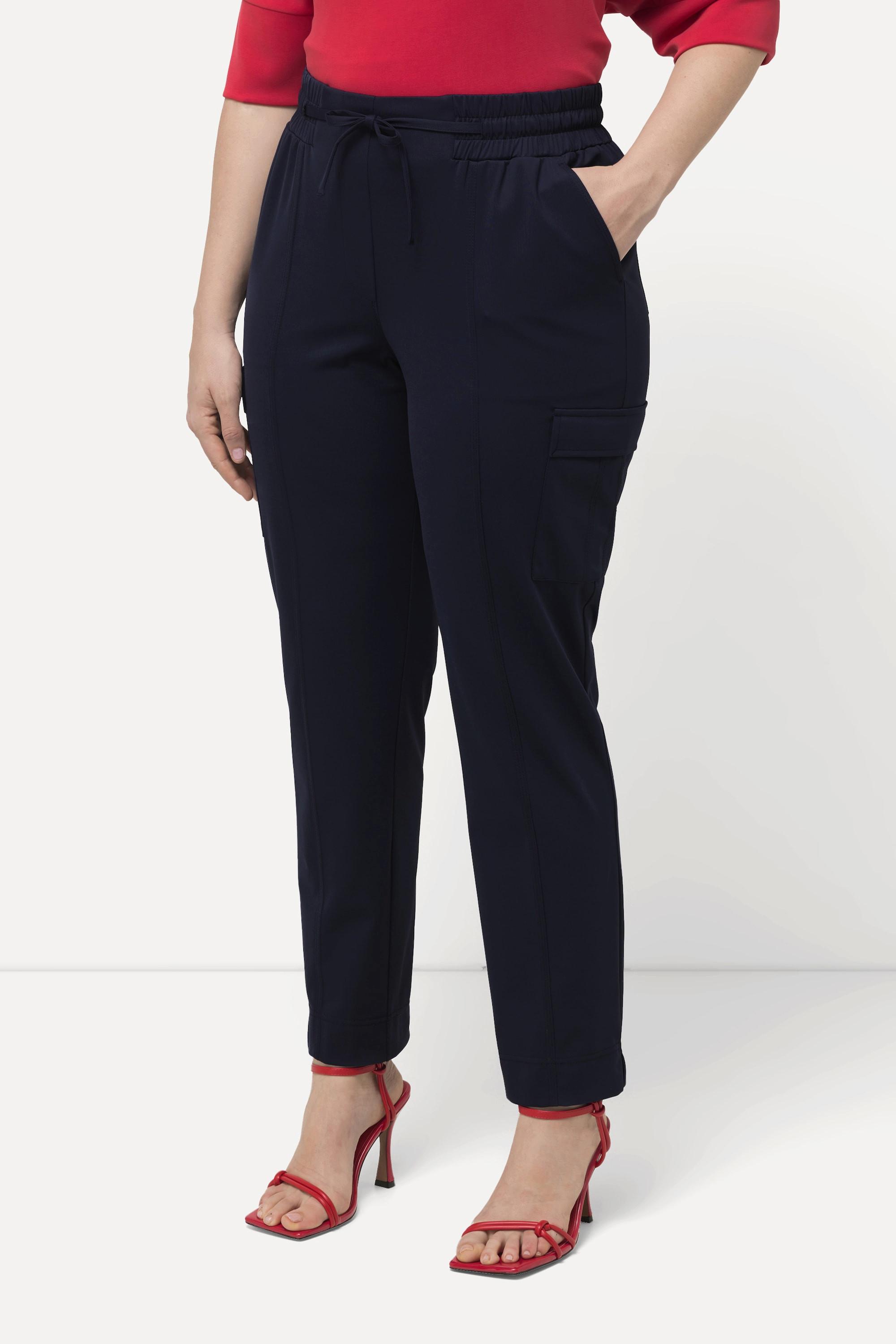 Ulla Popken  Pantalon cargo, poches, taille élastique et bas de jambe fendu 