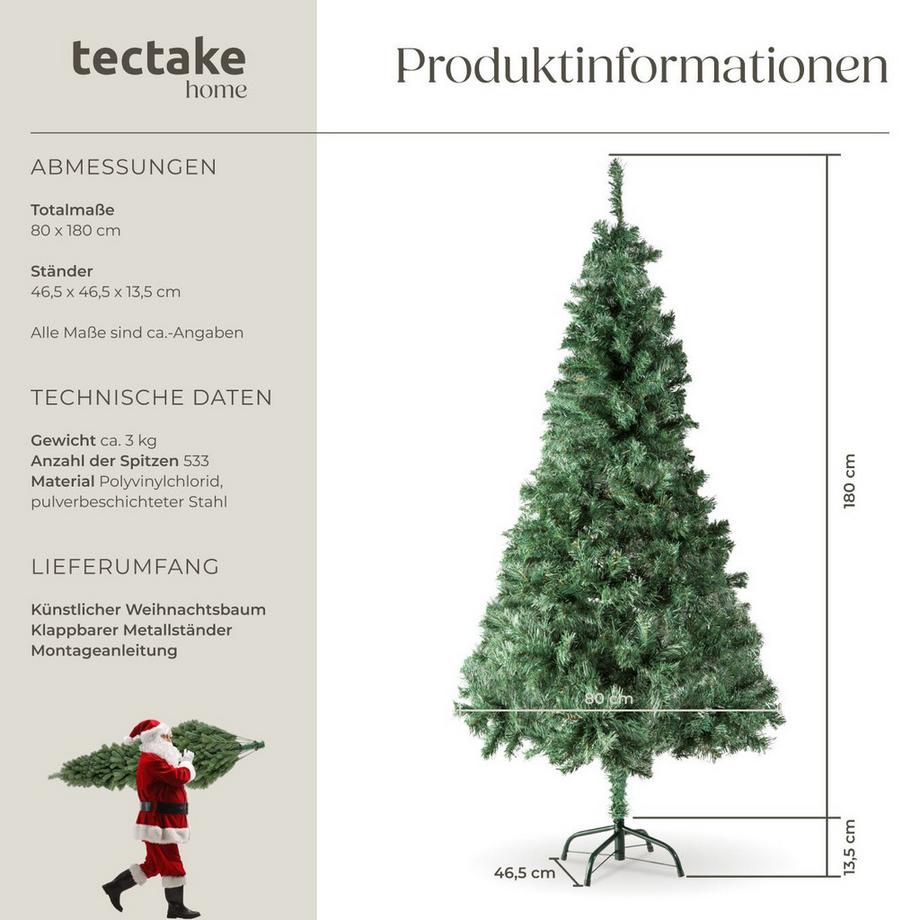 Tectake Albero di Natale artificiale verde con sostegno in metallo  