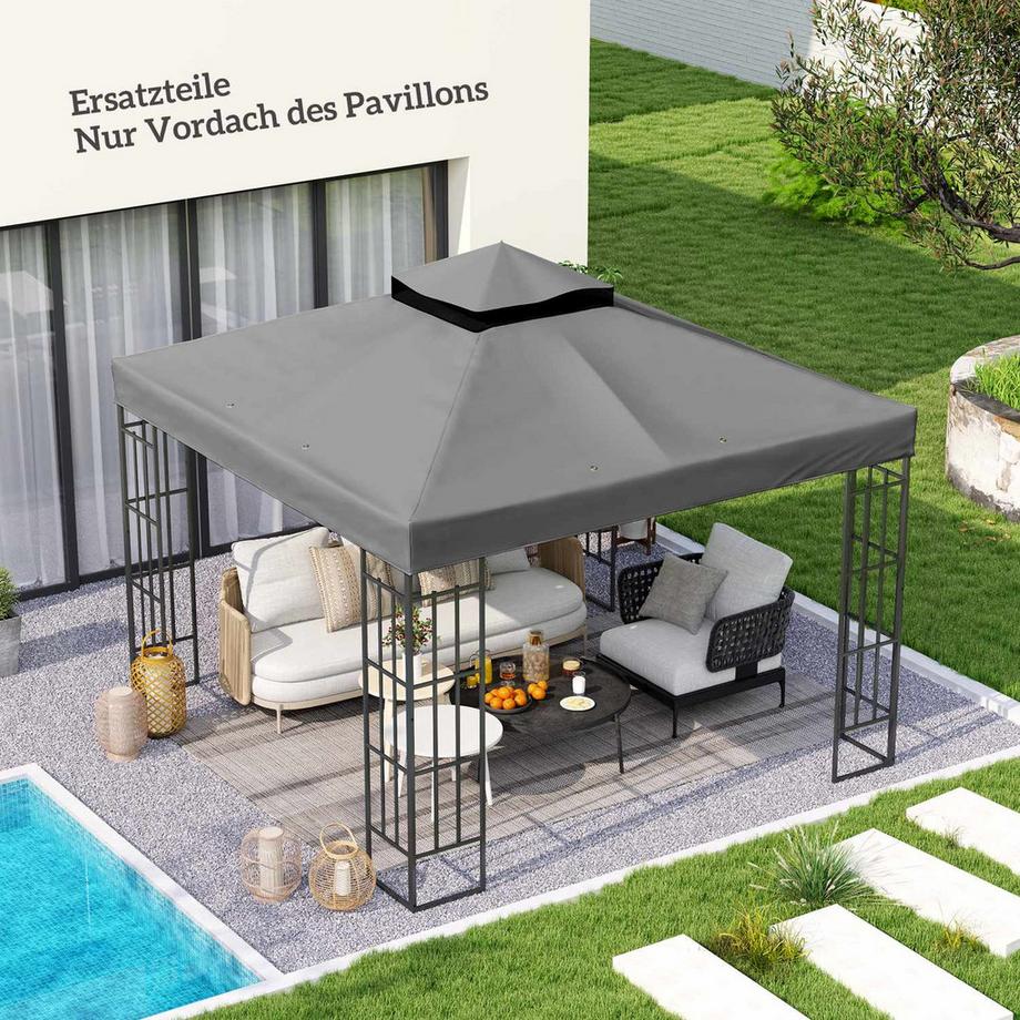 Northio Outsuuny Ersatzdach für Pavillon 3 x 3 m, wasserdicht Pavillondach, Doppeldach Ersatzbezug für Gartenpavillon, Ersatzteile aus Oxford-Stoff, 370 g/m², Dunkelgrau  