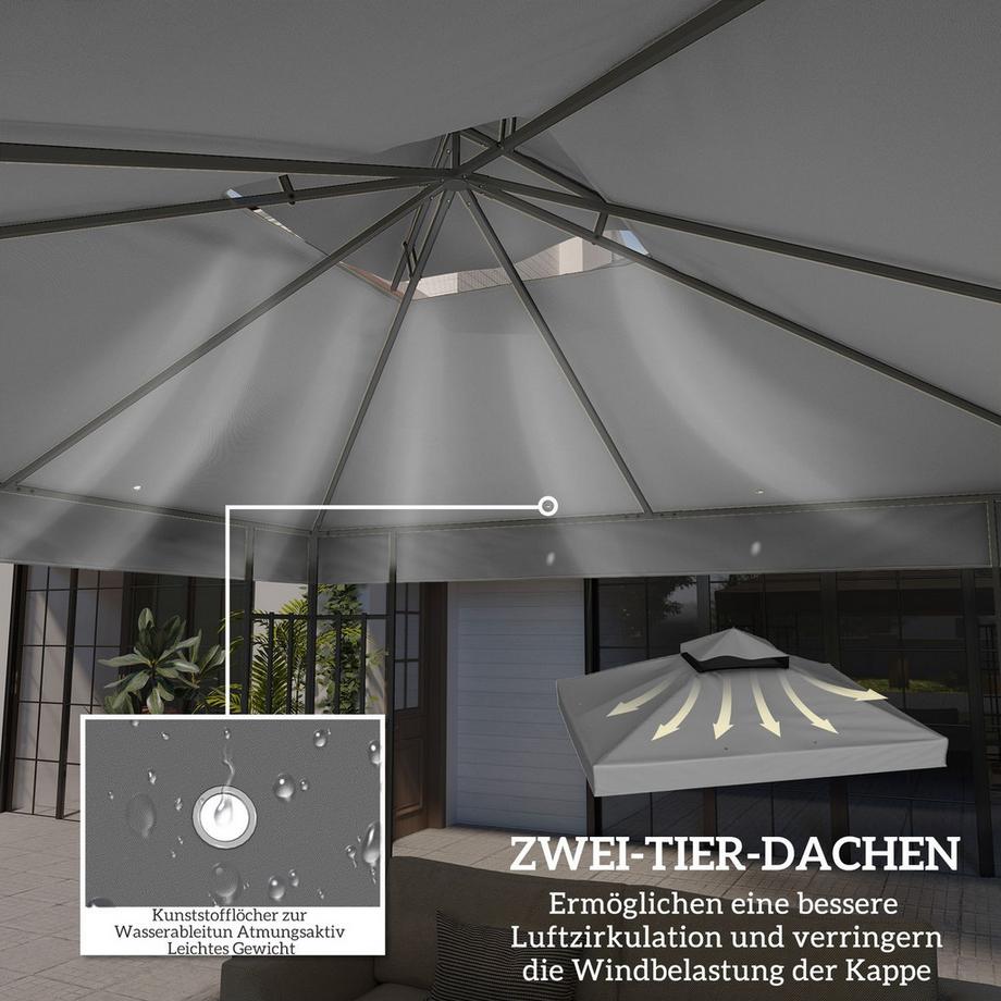 Northio Outsuuny Ersatzdach für Pavillon 3 x 3 m, wasserdicht Pavillondach, Doppeldach Ersatzbezug für Gartenpavillon, Ersatzteile aus Oxford-Stoff, 370 g/m², Dunkelgrau  
