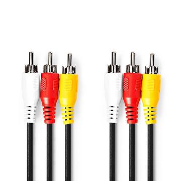 Composite-Video-Kabel | 3x RCA-Stecker | 3x RCA-Stecker | Vernickelt | 480p | 1,50 m | Rund | PVC | Schwarz | Plastikbeutel