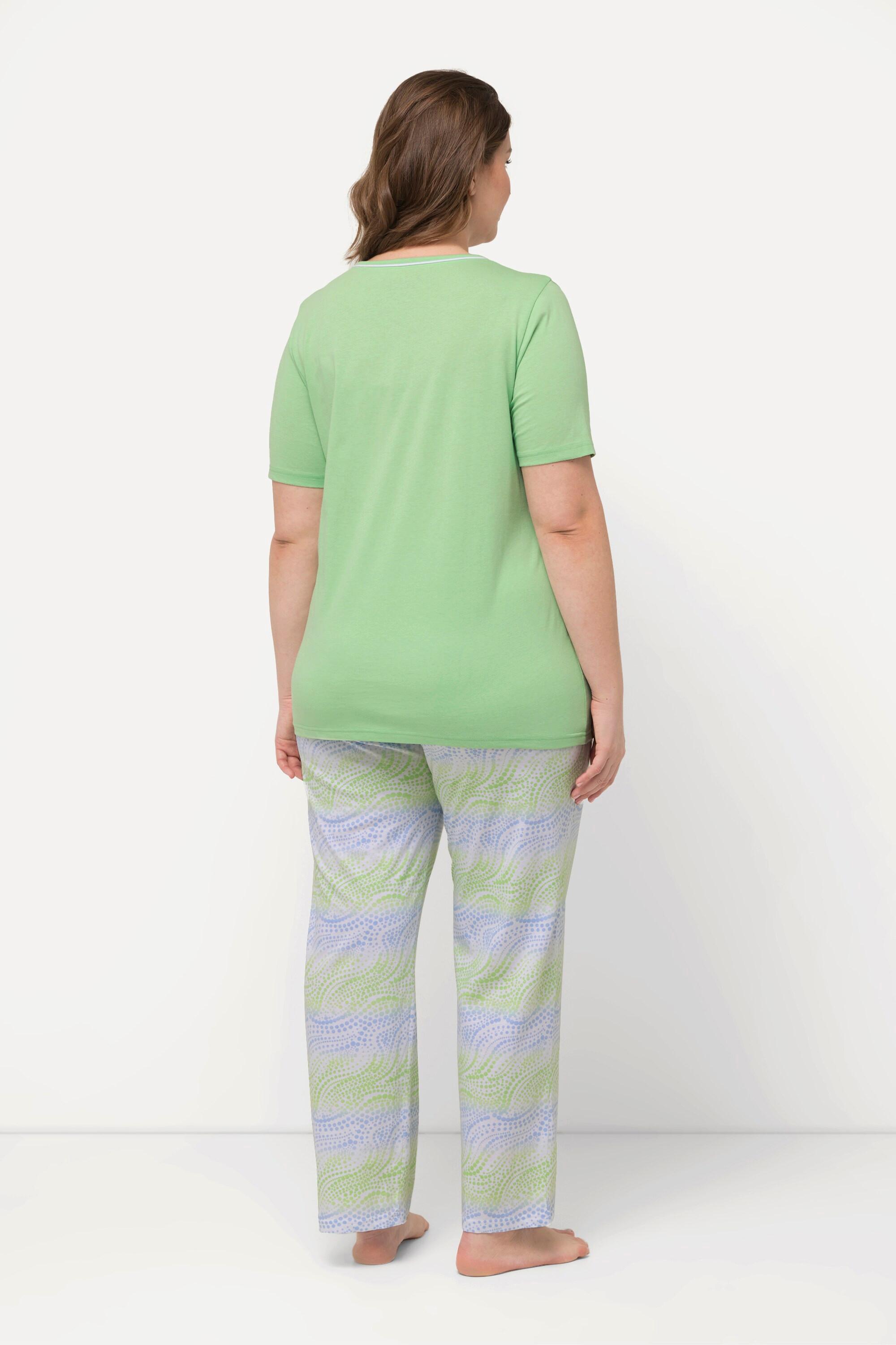 Ulla Popken  Pyjama motif vagues, col en V, manches courtes 