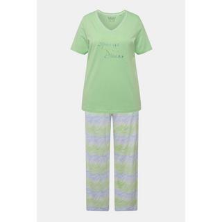 Ulla Popken  Pyjama motif vagues, col en V, manches courtes 