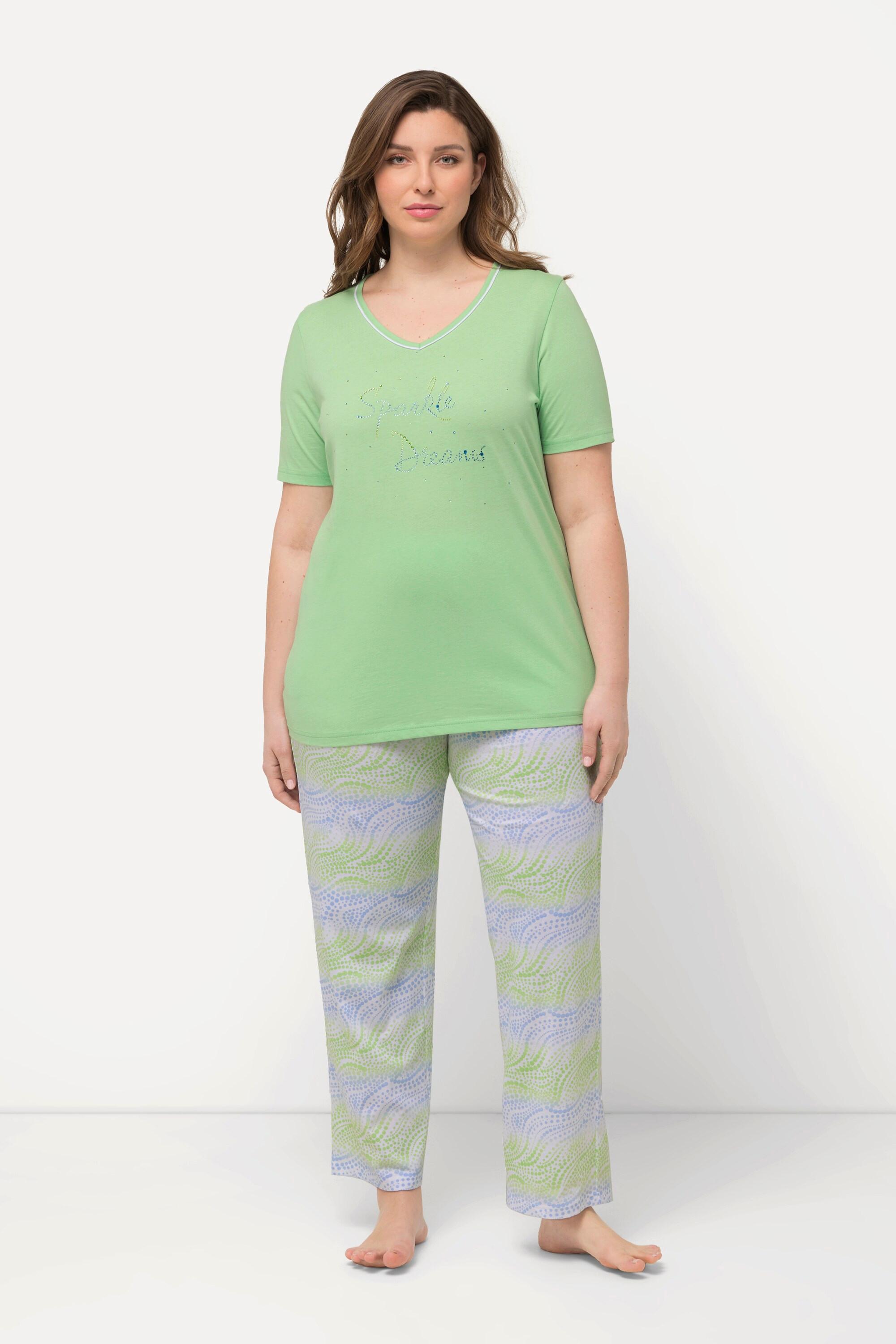 Ulla Popken  Pyjama motif vagues, col en V, manches courtes 