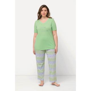 Ulla Popken  Pyjama motif vagues, col en V, manches courtes 