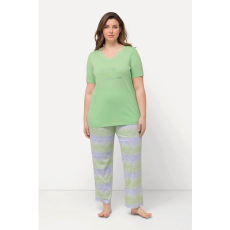 Ulla Popken  Pyjama motif vagues, col en V, manches courtes 