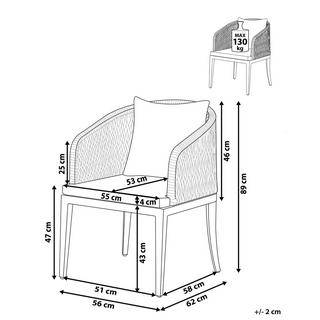 Beliani Lot de 2 chaises de jardin avec coussins en Aluminium Industriel LIPARI  