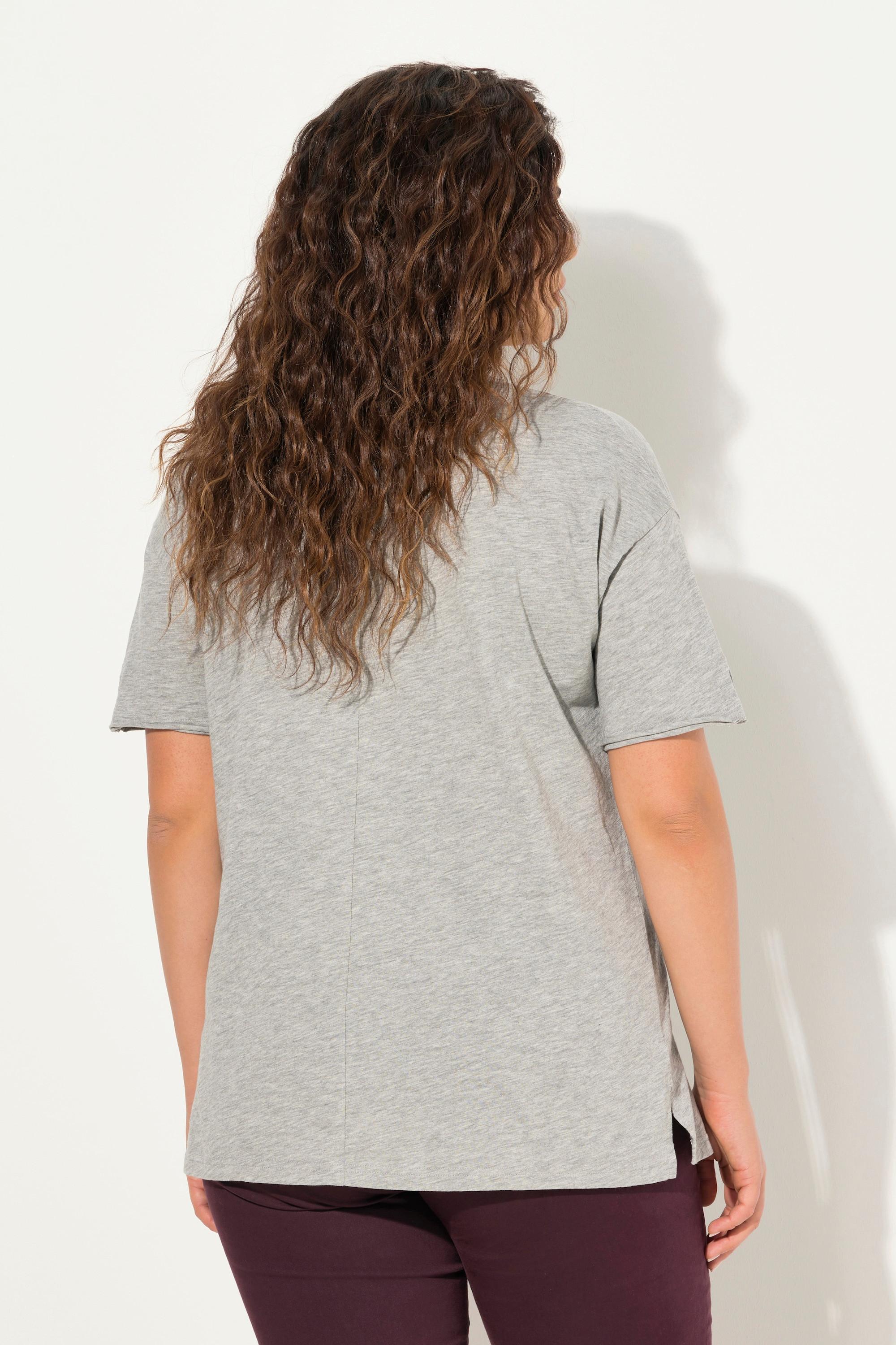 Ulla Popken  T-shirt dal taglio oversize con numeri, scollo a girocollo e mezze maniche 