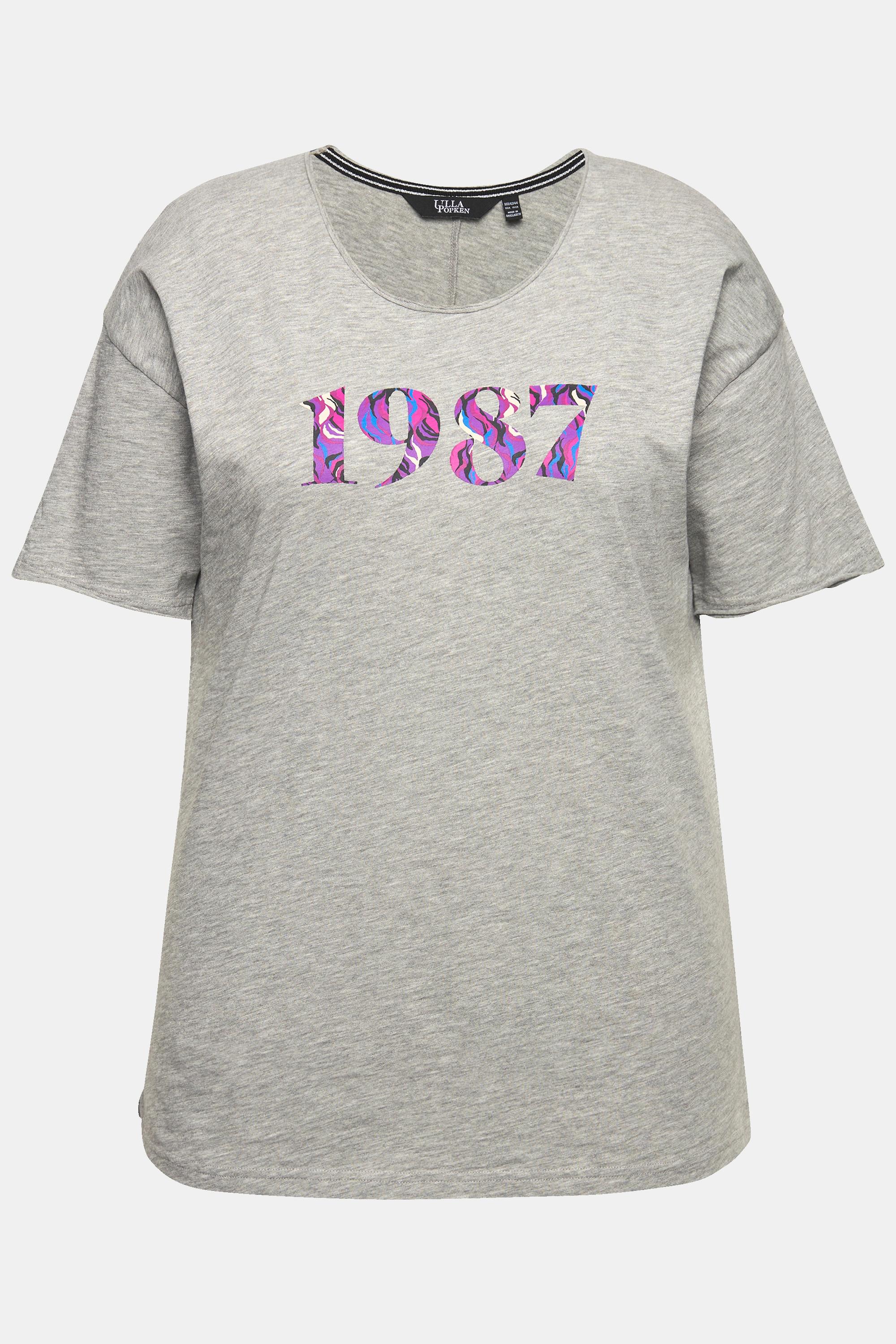 Ulla Popken  T-shirt dal taglio oversize con numeri, scollo a girocollo e mezze maniche 