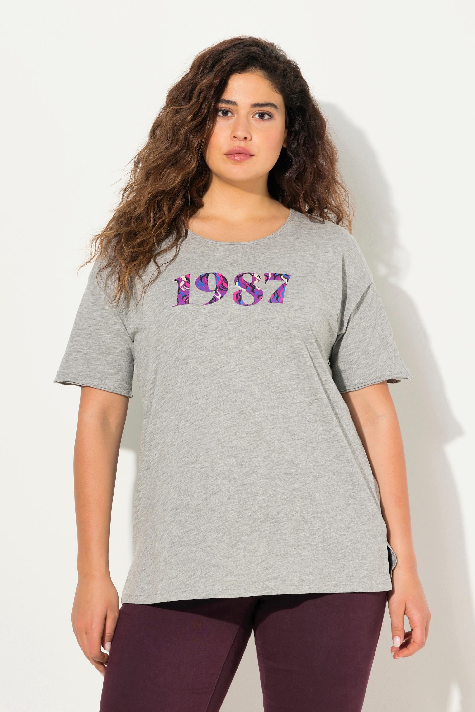 Ulla Popken  T-shirt dal taglio oversize con numeri, scollo a girocollo e mezze maniche 