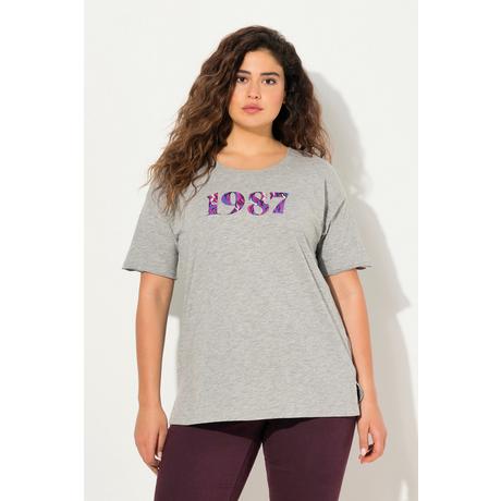 Ulla Popken  T-shirt dal taglio oversize con numeri, scollo a girocollo e mezze maniche 