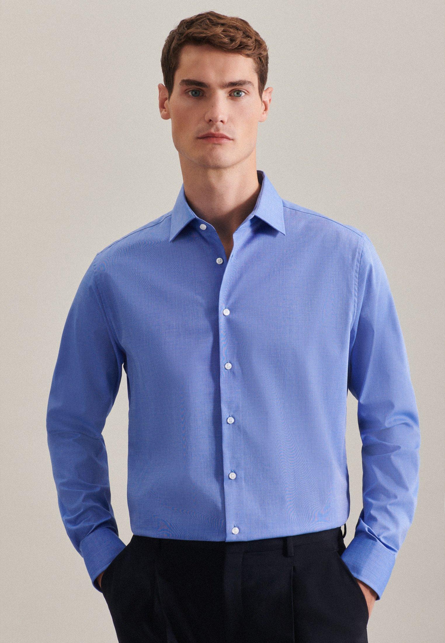 Image of Business Hemd Shaped Fit Langarm Uni Herren Blau 39