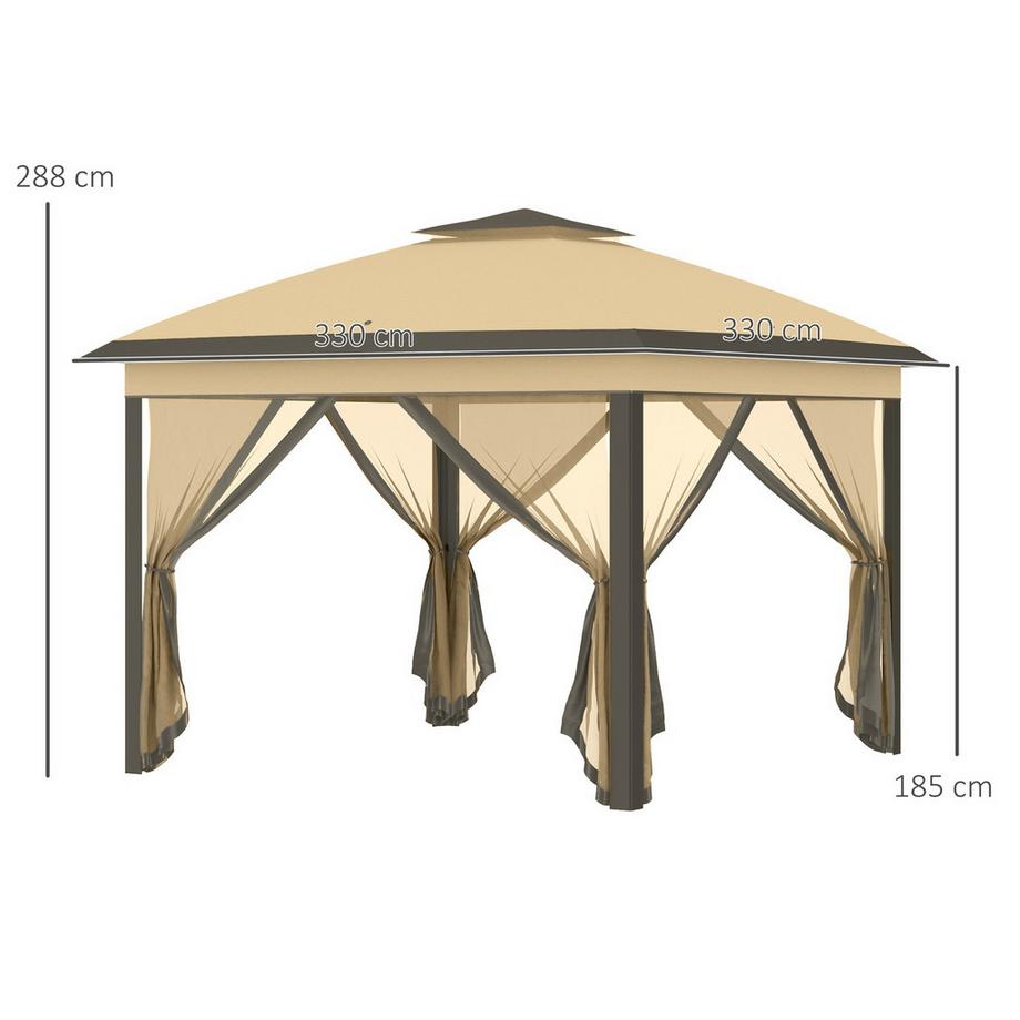 Northio Pavillon 3,3x3,3m, wasserabweisend Winterfest Pop-up Faltpavillon mit Doppeldach, UV Schutz, Faltbar Partyzelt Gartenzelt mit Seitenteilen, Tasche Gartenpavillon für Camping Garten, Beige  