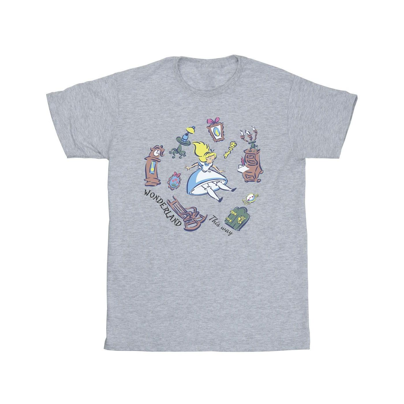 Image of Alice In Wonderland Falling Tshirt Herren Grau S