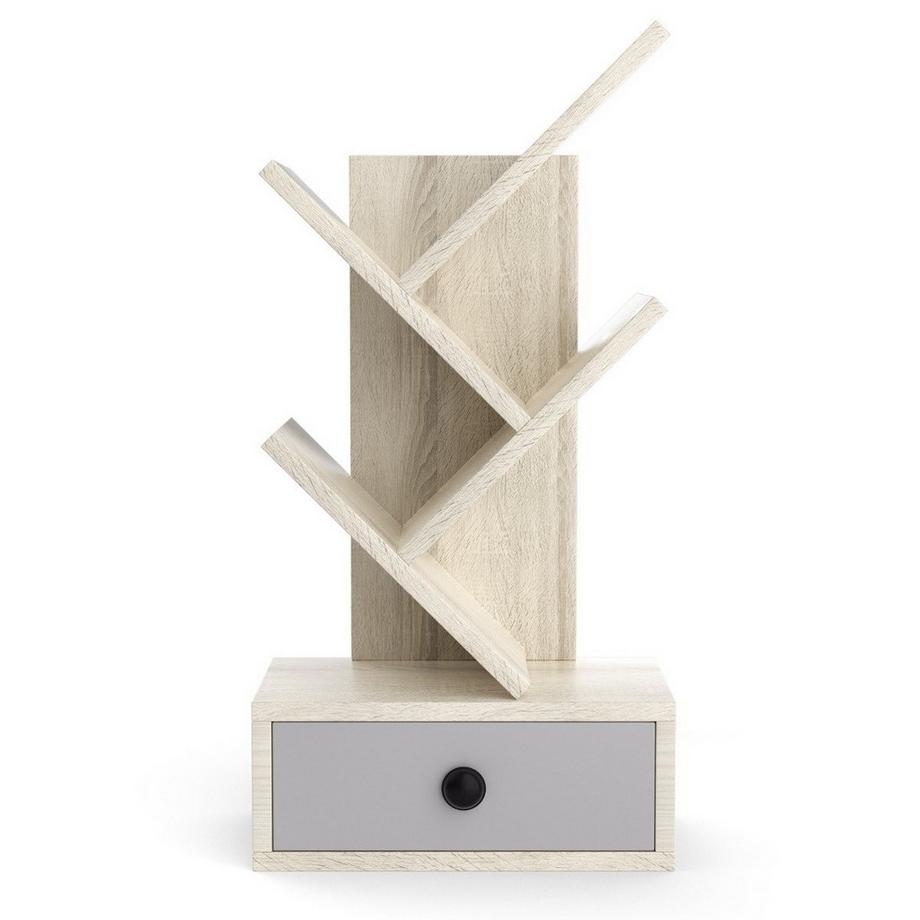 Northio Bibliothèque en forme d'arbre à 5 niveaux avec tiroir, étagère polyvalente pour CD et DVD, Beige  