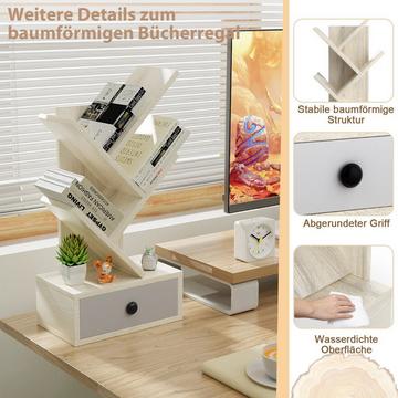 Bibliothèque en forme d'arbre à 5 niveaux avec tiroir, étagère polyvalente pour CD et DVD, Beige