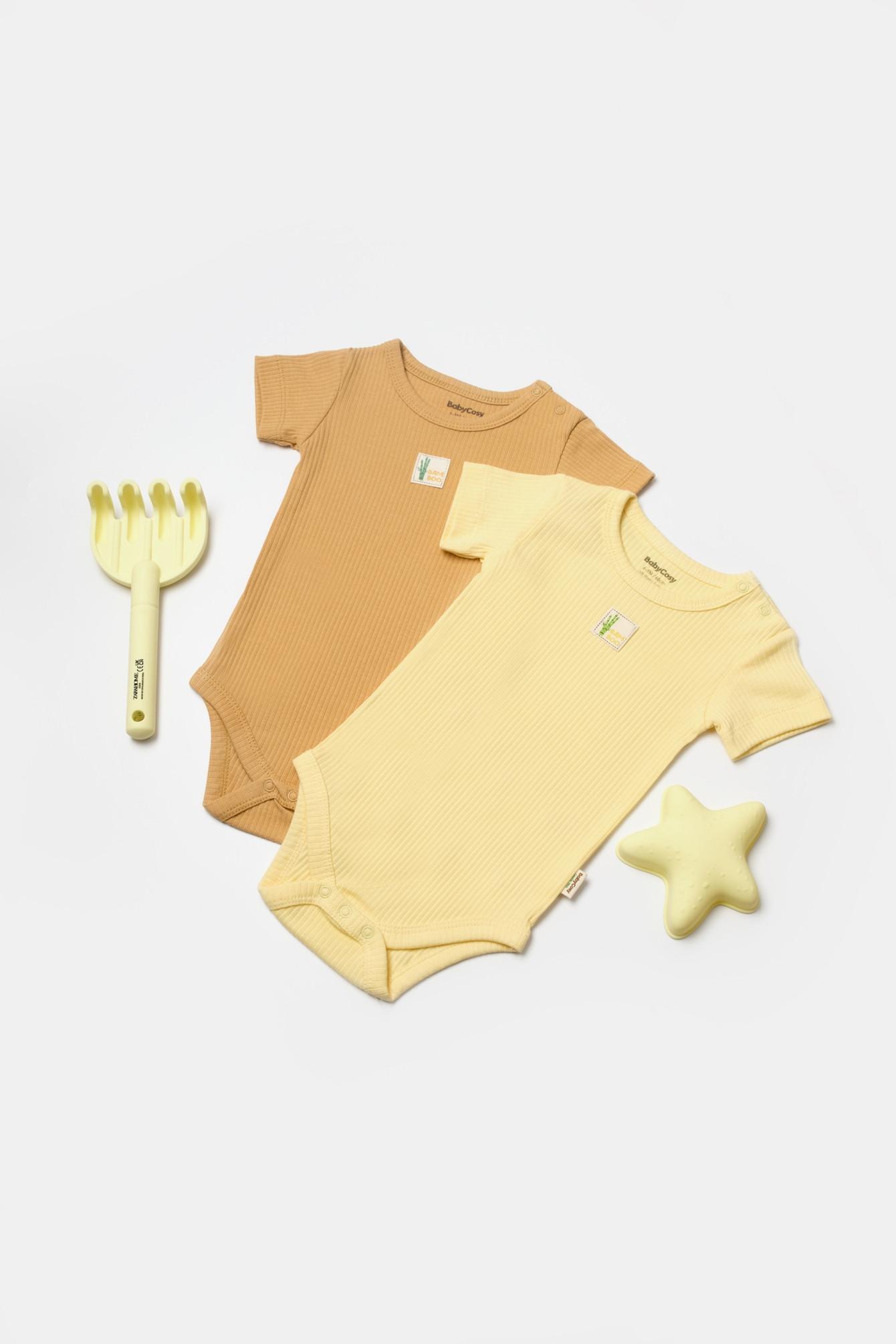 Image of Body, Kurzarm, 2 Pack Unisex Gelb Pastel 74