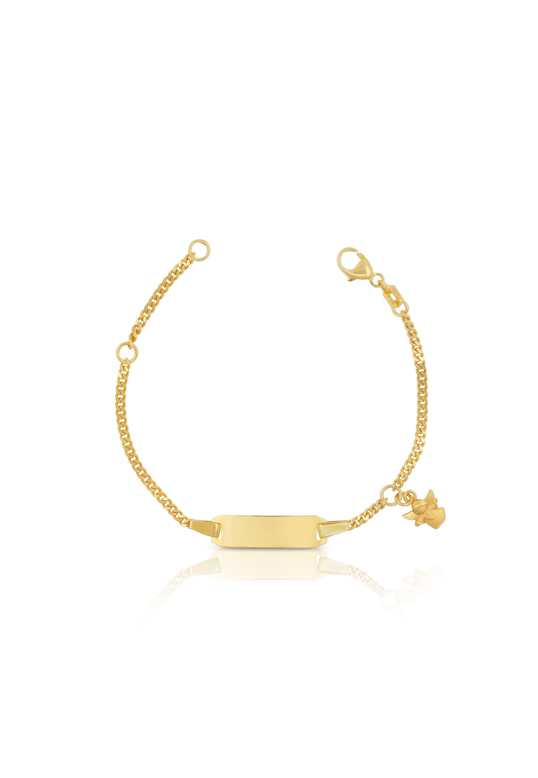 MUAU Schmuck  Bébé Bracelet Panzer Gelbgold 750, 14cm Gravurplatte 2cm Engel Anhänger 