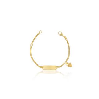 MUAU Schmuck  Bébé Bracelet Panzer Gelbgold 750, 14cm Gravurplatte 2cm Engel Anhänger 