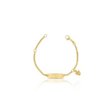 Bébé Bracelet Panzer Gelbgold 750, 14cm Gravurplatte 2cm Engel Anhänger