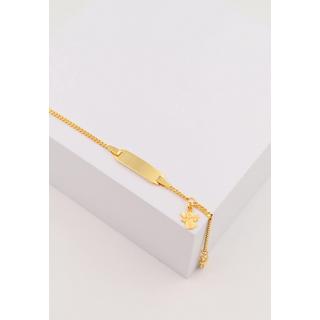 MUAU Schmuck  Bébé Bracelet Panzer Gelbgold 750, 14cm Gravurplatte 2cm Engel Anhänger 