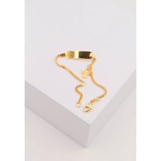 MUAU Schmuck  Bébé Bracelet Panzer Gelbgold 750, 14cm Gravurplatte 2cm Engel Anhänger 