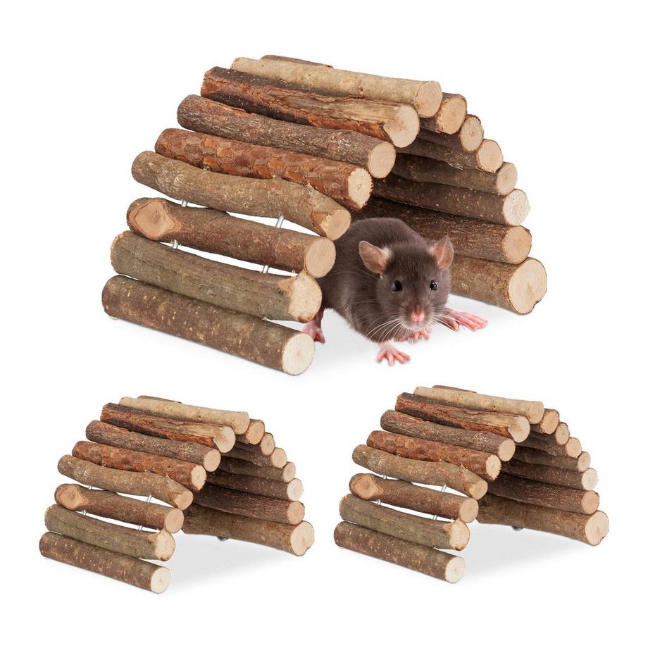 Northix  Lot de 3 ponts pour rongeurs en bois 10 x 22 cm 