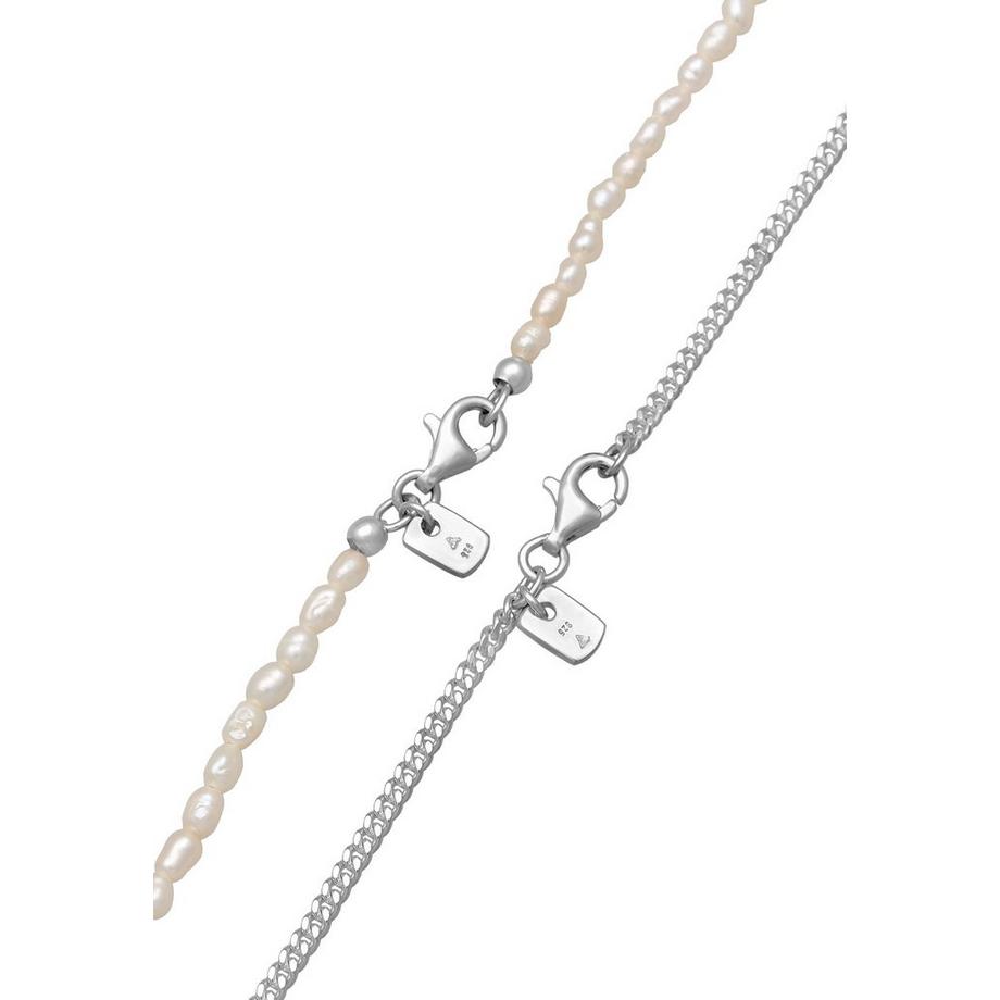 Kuzzoi  Halskette Panzerkette Süßwasserzuchtperlen 925 Silber 
