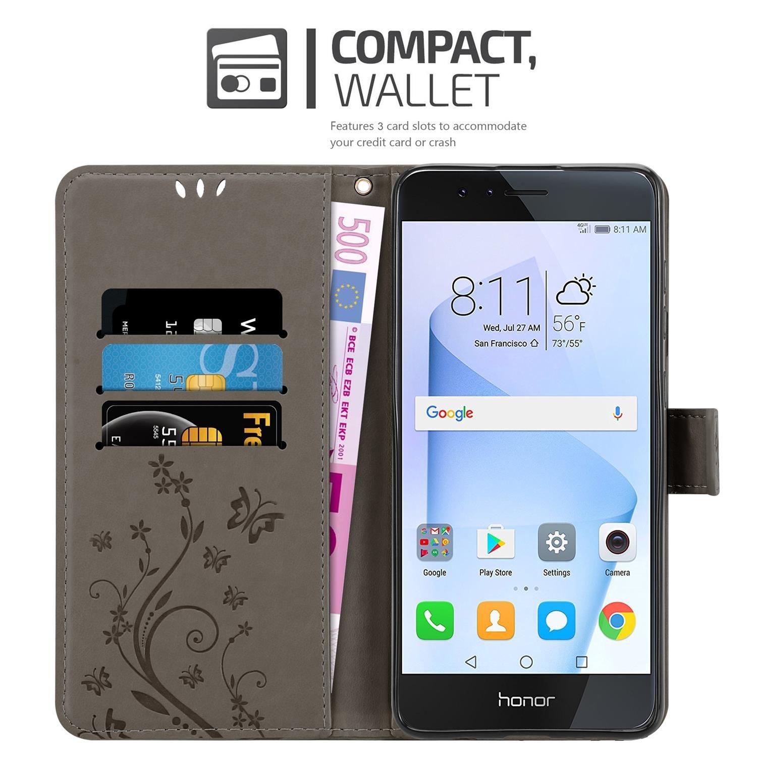 Cadorabo  Housse compatible avec Honor 8 / 8 PREMIUM - Coque de protection au design floral avec fermeture magnétique, fonction de support et emplacements pour cartes 