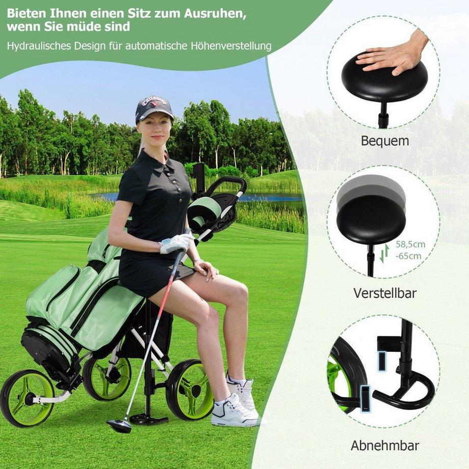 Northio  3 Rad Golf Trolley aus Aluminum mit Schirmhalter & Sitz Klappbare Golfwagen 