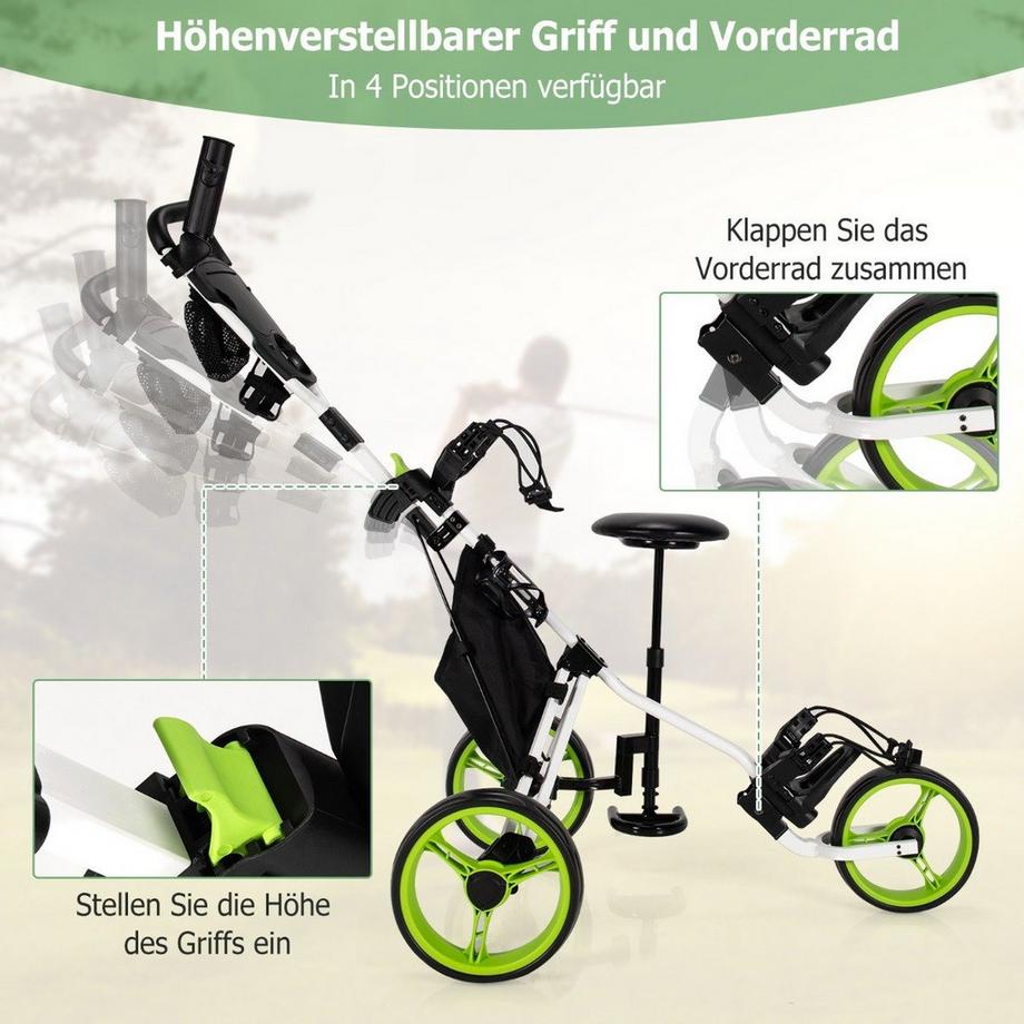 Northio  3 Rad Golf Trolley aus Aluminum mit Schirmhalter & Sitz Klappbare Golfwagen 