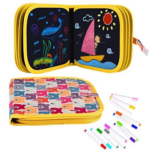 Activity-board  Livre de coloriage effaçable pour enfants, livre de coloriage portable pour enfants, planche à dessin réutilisable de 14 pages avec 12 crayons de couleur - ours 