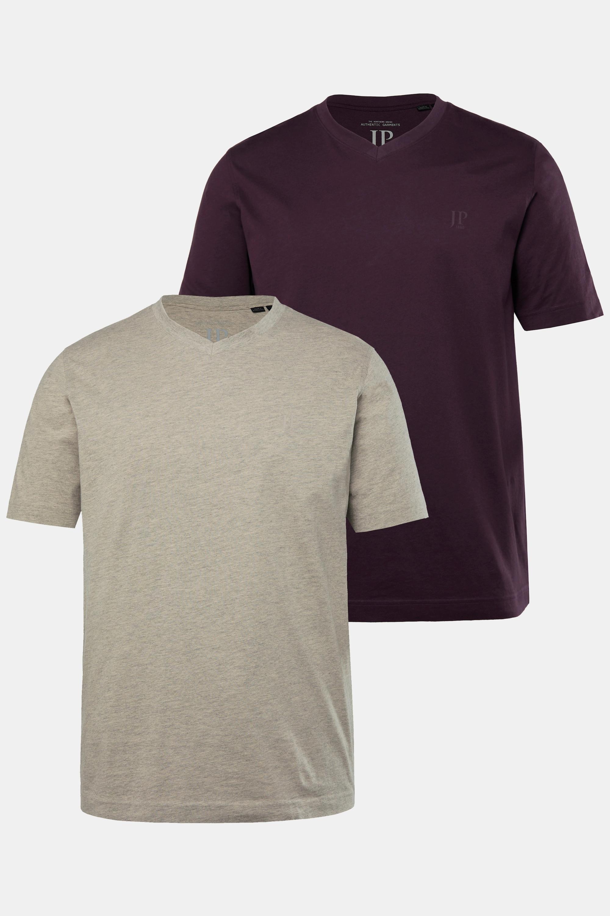 JP1880  T-shirts, collection Basic, lot de 2. Col en V et manches courtes aubergine 