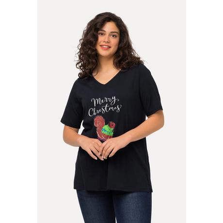 Ulla Popken Maglia Natalizia Scoiattolo Scollo a V Mezze Maniche  